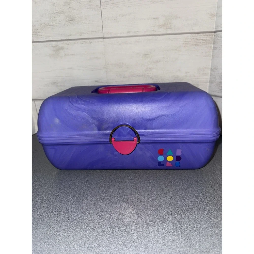 Vtg CABOODLES PURPLE COSMETIC MAKEUP CARRY CASE 3 TIER MIRROR STORAGE 80's 90's